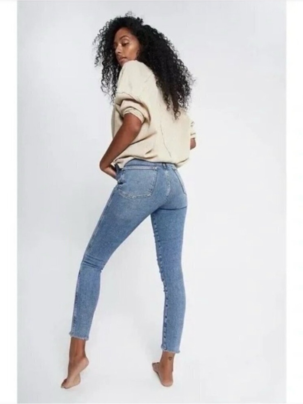 Free People High-Waisted Light Wash Ankle Skinny Jeans Cut off Women's Size 31‎